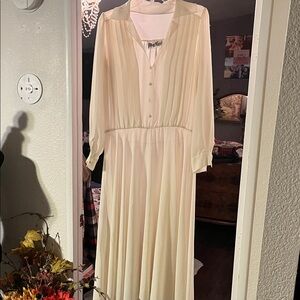 Vintage Cream Button-Down Dress sheer pit to pit 18 medium